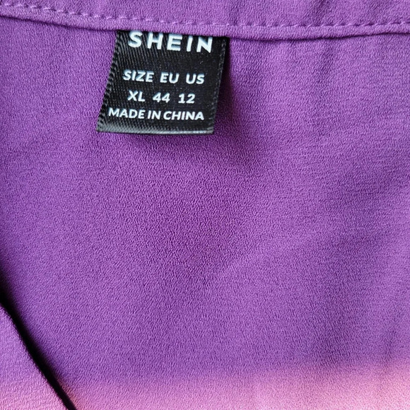 Shein Classi Purple Shirt V-neck Blouson Solid Top Long Sleeves  XL - Picture 2 of 10